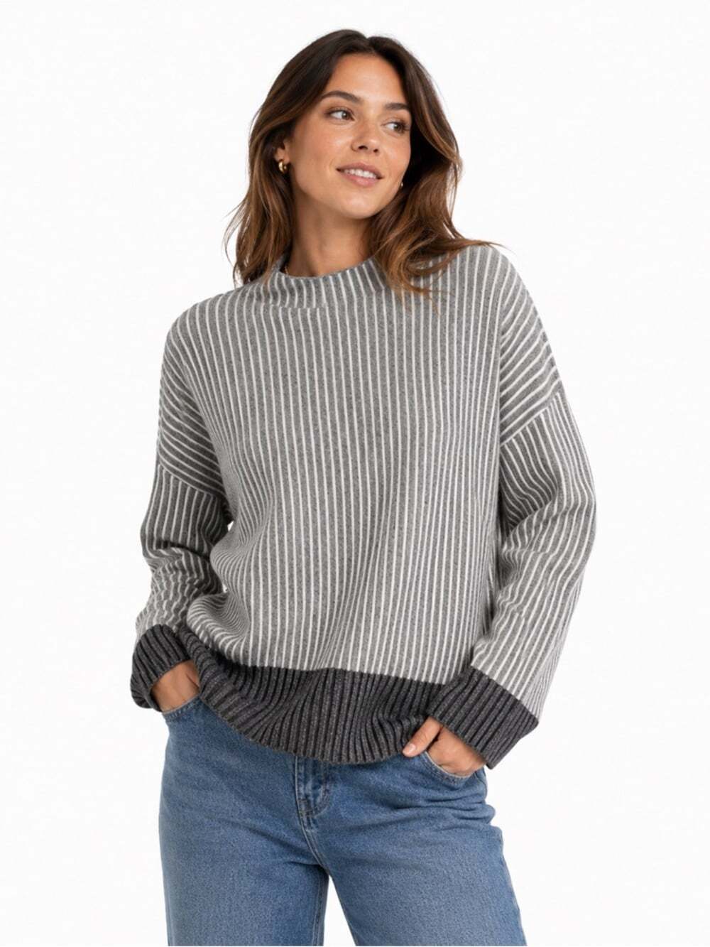 Christian Siriano Turtleneck Sweater Women Large Striped Ribbed Knit Long Sleeve